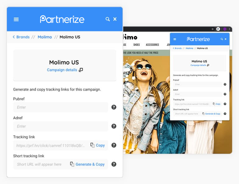 Partnerize shortlink chrome extension